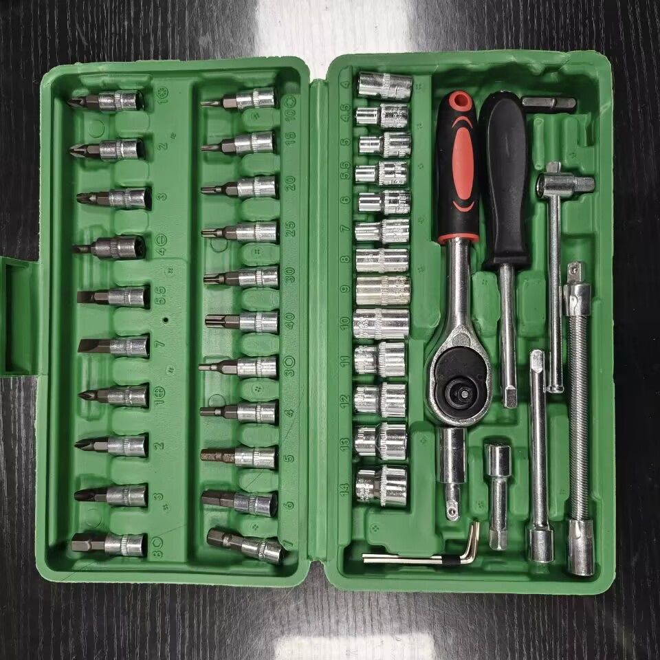 46-Piece Green Ratchet Wrench Set with Tool Box - Professional Socket Spanner Kit for Car Repair & Mechanic (Green,Hand Tool Kits)