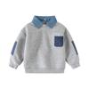 Boys' False Two-Piece Sweaters Spring and Autumn K-style Children's Clothing Kids Sleeve Patch Clothes Baby Boys' Pullover Tops