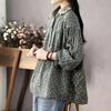 Vintage Floral Print Cotton Linen Blouse for Women Asian Size Long Sleeve Top Casual Lace Patchwork Collar Artistic Autumn Button Shirt