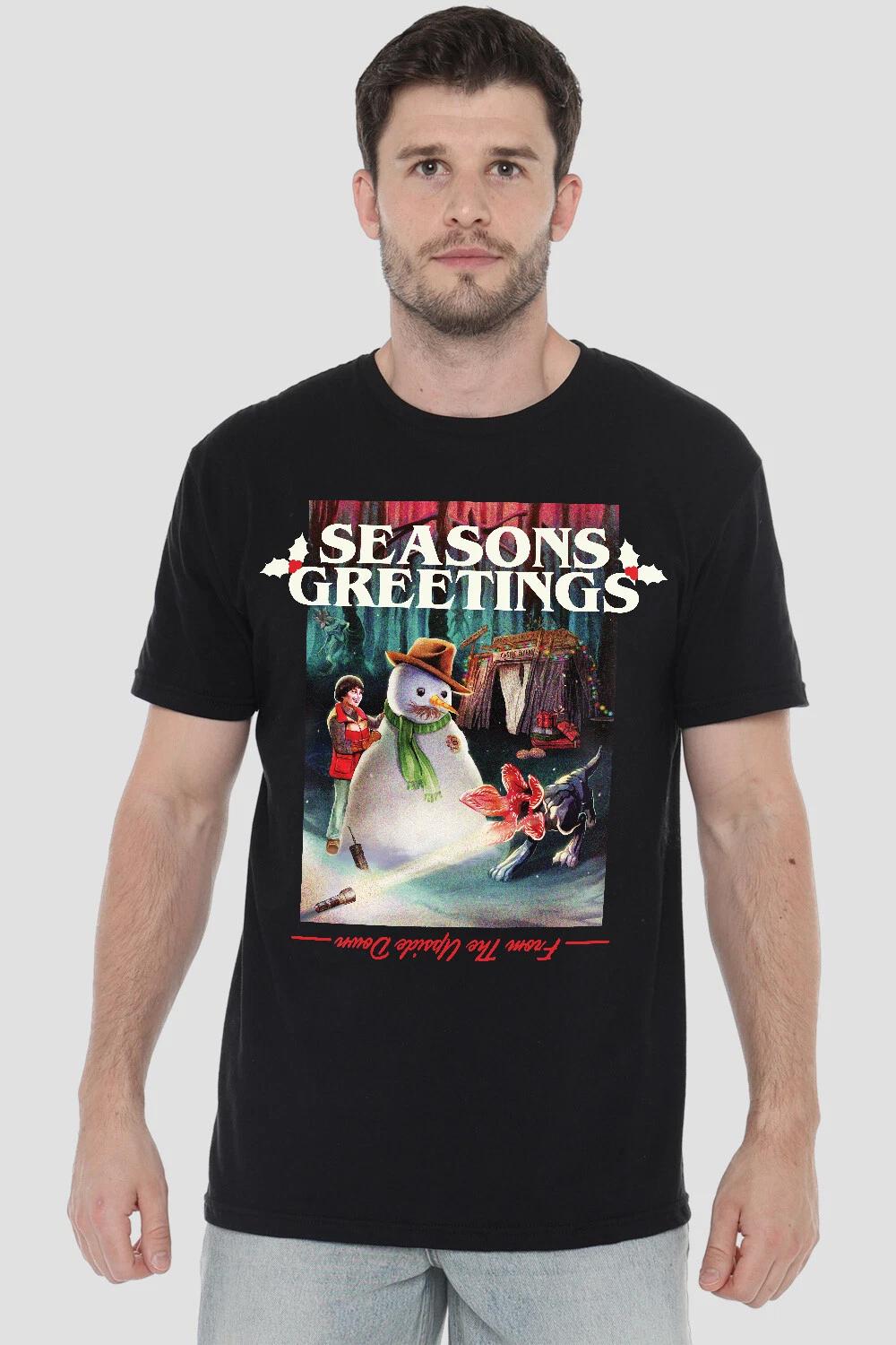 STRANGER THINGS SEASONS GREETINGS SNOWMAN - Men s T-Shirt S-2XL - BLACK XL