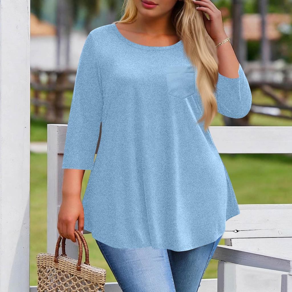 Women's Plus Size Fashionable Casual Loose-Fit Blouse With 3/4 Sleeves