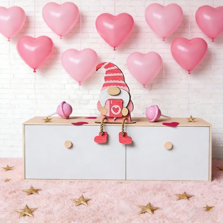 Valentines Day Wooden Gnomes Decoration Rose Gnomes Figurines Shelf Sitter with Dangling Legs Romantics Valentine Gift