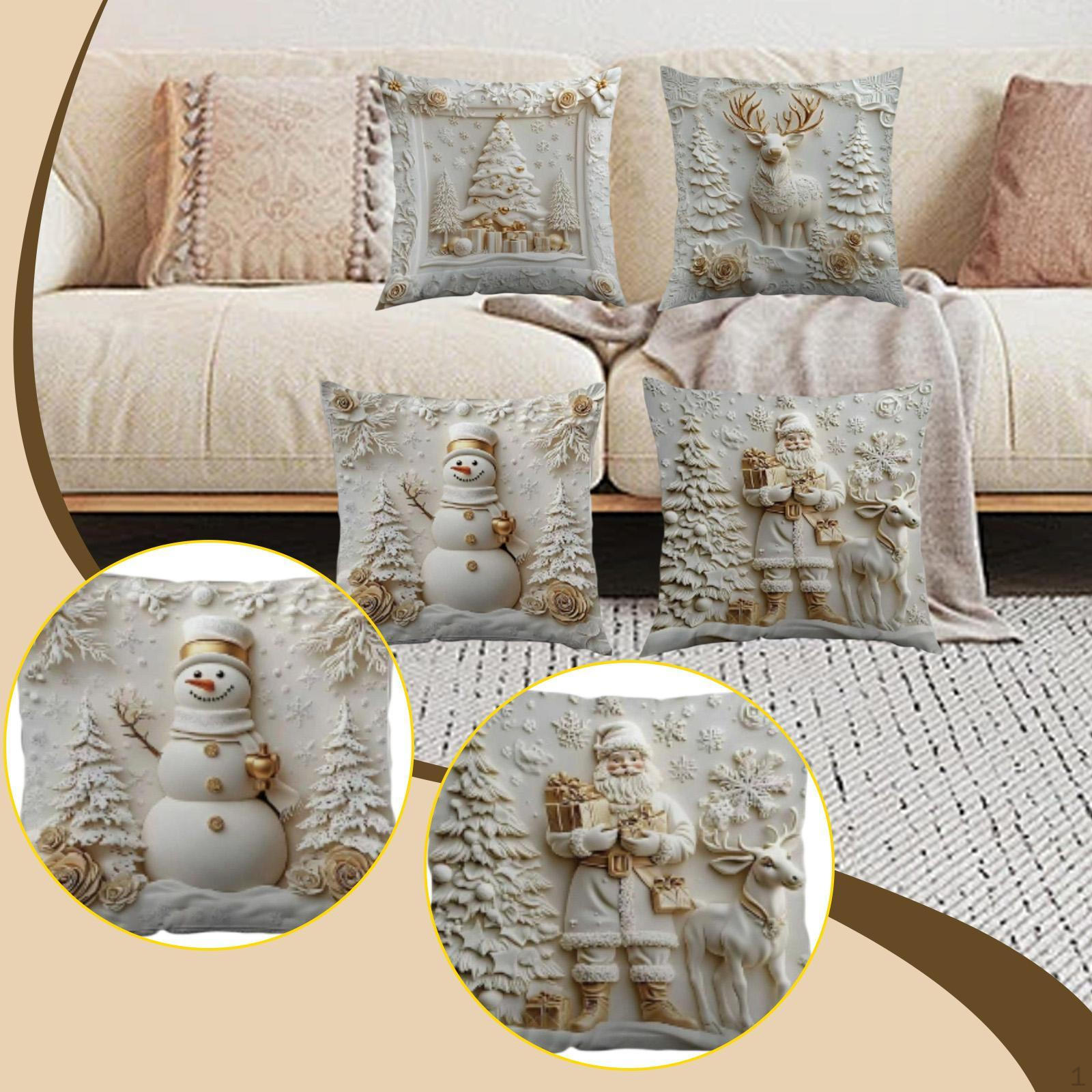 4Pcs Christmas Pillow Covers Cushion White Zippered Cases Xmas Decoration for Home 1480₽