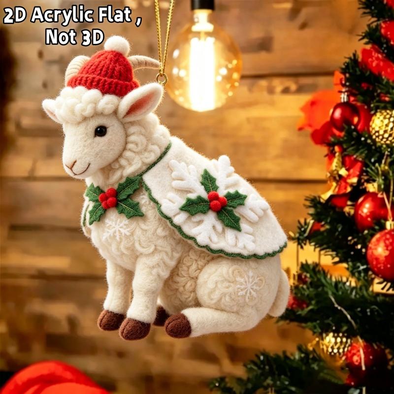 2D Flat Christmas Goat Hanging Ornament Christmas Tree Car Rearview Mirror Animal Hanging Decoration Simulation Acrylic Keychain