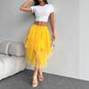 Gonna midi in tulle a vita alta da donna con orlo irregolare, a balze sovrapposte, a rete, linea ad A