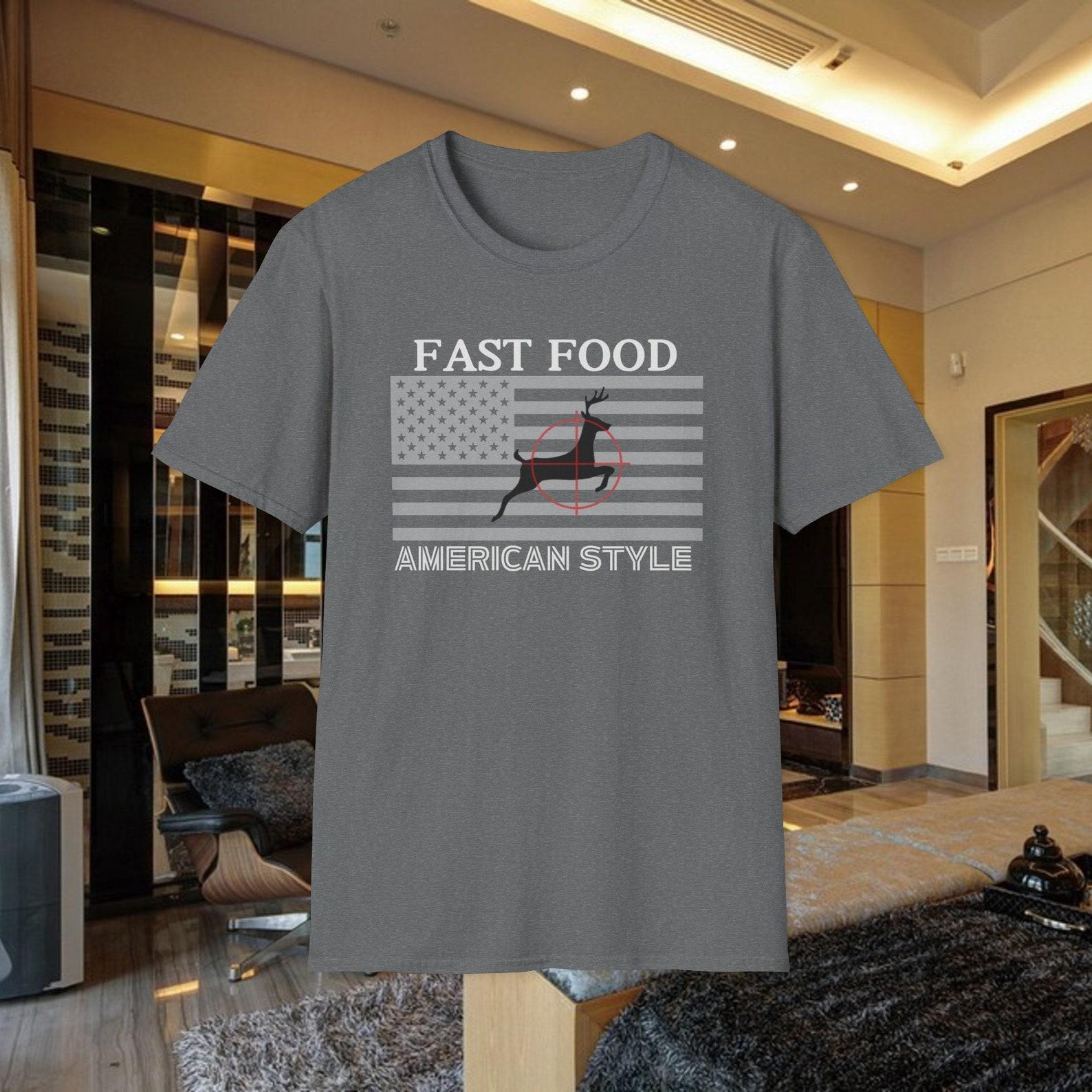 Funny American Fast Food T-Shirt: Patriotic Deer Hunting Tee S