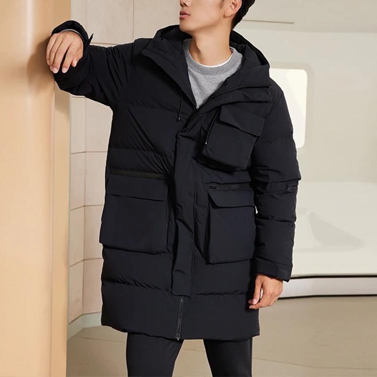 Li Ning Training Series Warm Solid Color Loose Mid-Length Down Jacket Men Outerwear Black AYMR023-1