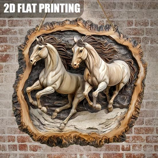 2D Flat Animal Wooden Ornament Rustic Horse Bird In Tree Door Welcome Sign for Farmhouse Entryway Patio Living Room Office Decor