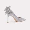 French Wedding Shoes Woman Silver High-heeled Shoes Sequin Dress Pumps Elegant Spring Rhinestone Bow Sweet Crystal Women's Shoes