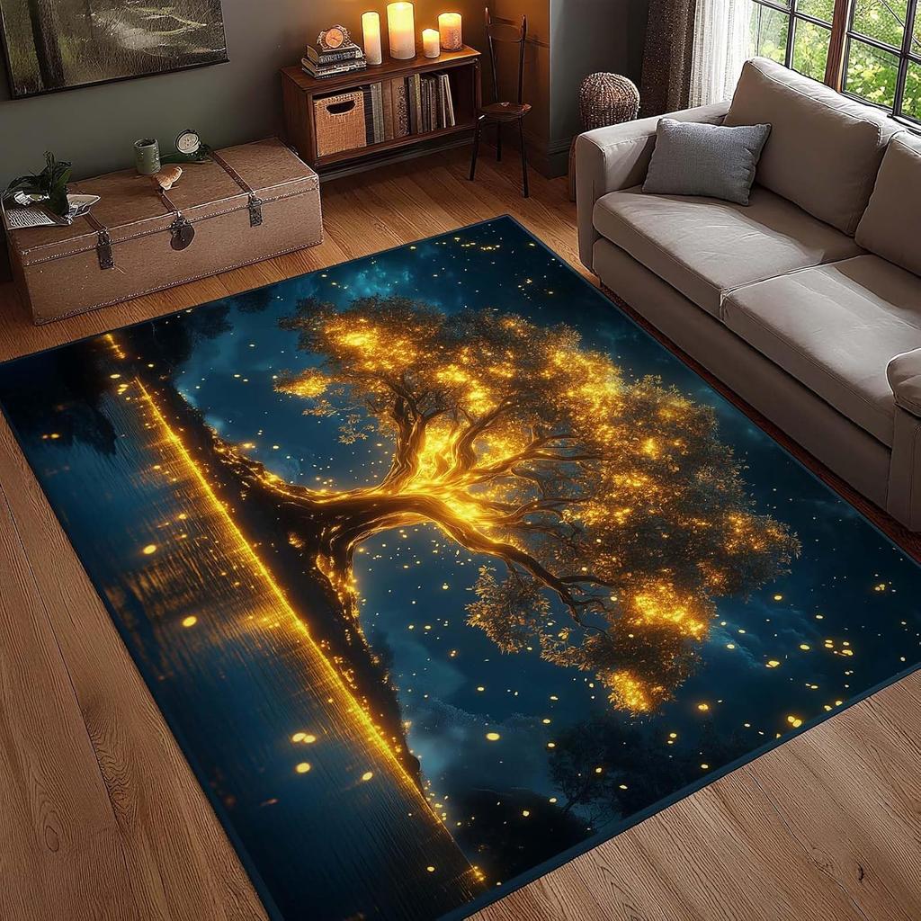 Oil Painting Style Tree Print Carpet Dreamy Colorful Leaves Art Absorbent Non-Slip Floor Mat Living Room Bedroom Home Decor Rug