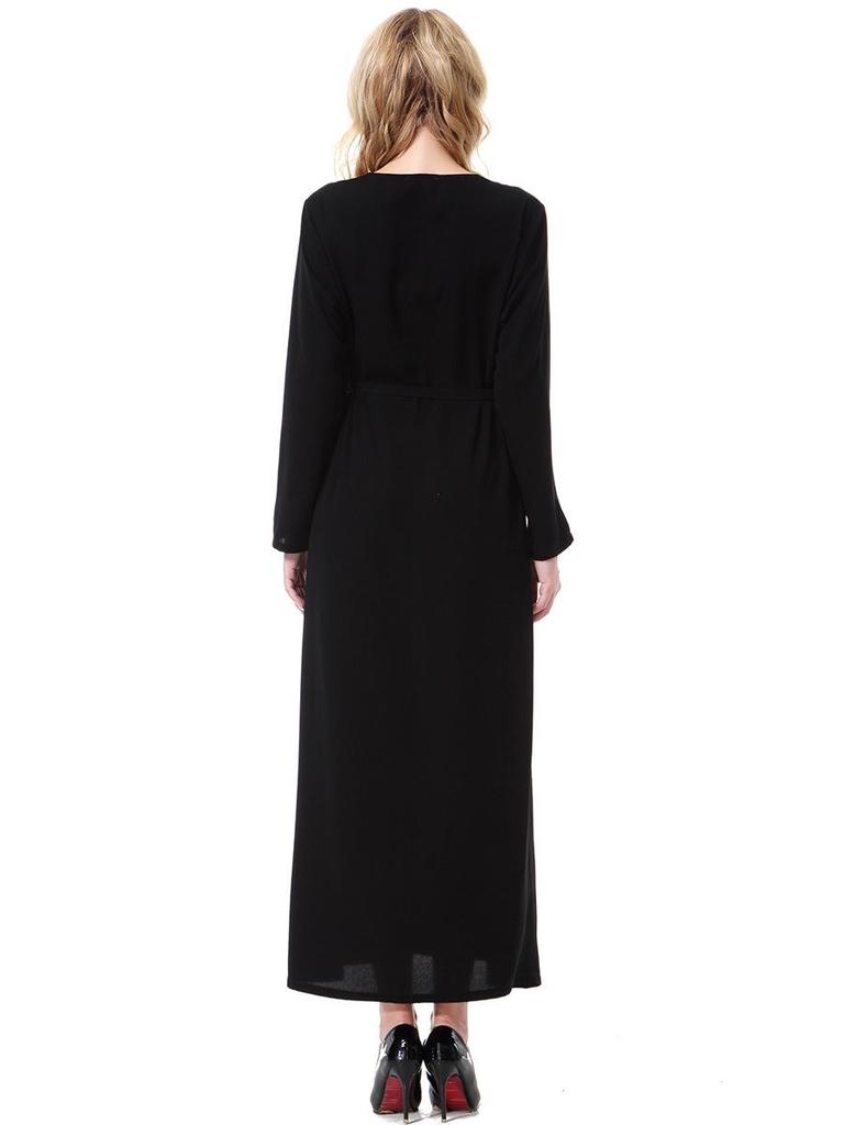 Women's Round Neck Solid Chiffon Zipper Long Dress, TH913