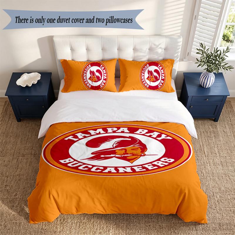 Tampa Bay Buccaneers 3‑Piece Bedding Set Soft Microfiber Duvet Cover Pillowcases Comfortable Bed Linen for Bedroom Decoration