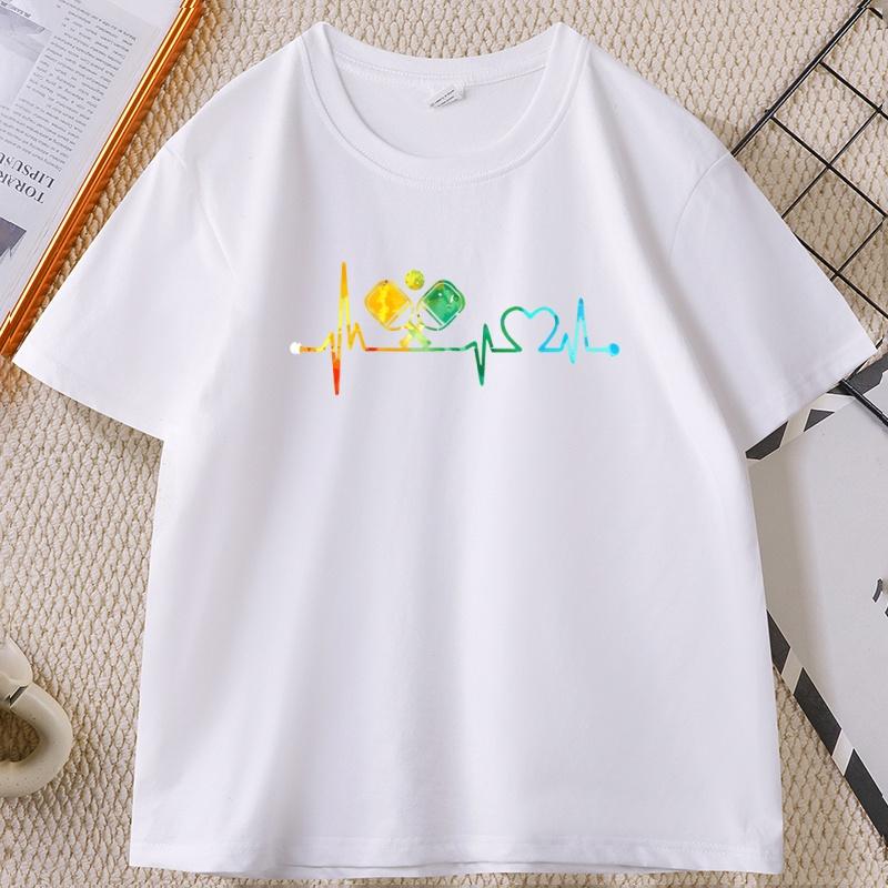 Funny Pickleball Paddle Heartbeat Graphic T Shirts Unisex Women Summer Cotton Short Sleeve Round Neck Tshirt Unisex