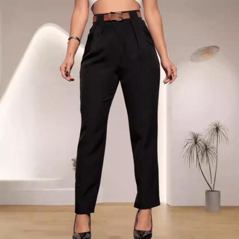 Women S Solid Color Slim Fit Casual Pants With Pockets Long Length