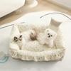 Strawberry Print Ruffle Princess Bed Teddy Bear Sleeping Sofa Four Seasons Universal Pet Supplies Soft Wrap Deep Sleep Small and Medium-sized Dogs