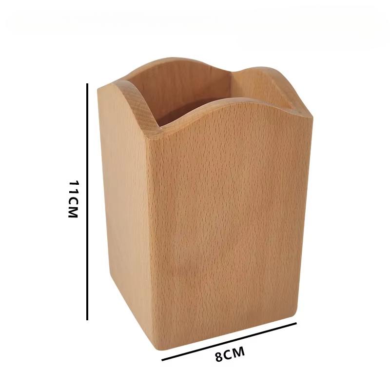 Pencil Holder Office Desk Wood Square/Round/Hexagon Pen Holder Pen Pot Cup Case Container Stationery Storage Organiser Supplies