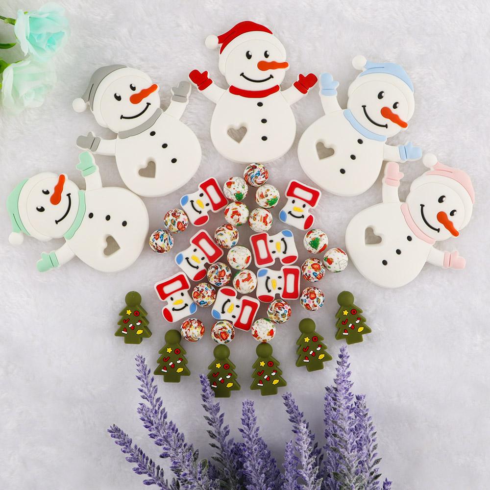 2/5pcs Christmas Series Silicone Beads Santa Reindeer Cookies Snowman DIY Pacifier Chain Jewelry Making Bulk DIY Crafts