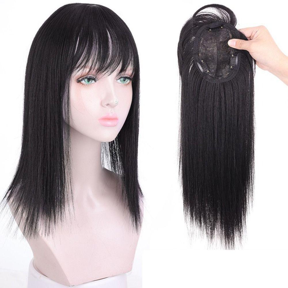 Clip In Increase Hair Volume Topper Hair Piece Long Straight Wig Head Top Wig Block 3D Hair Bangs