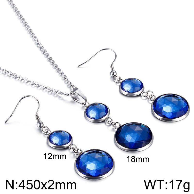 

Европейский и американский набор из титановой стали с кристаллами и разноцветным стеклом для женщин (серьги и ожерелье)