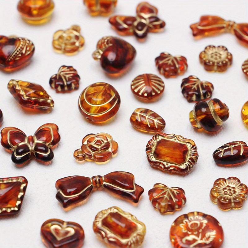 10 STK Vintage Bernstein Golden Verschmiert Perlen Rose Schleife Blatt Perlen Anhänger Acryl DIY Handgemachten Schmuck Armband Halskette Ohrringe Ohrstecker Schmuck Materialien