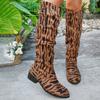 Fashion New Leopard Print Pointed Toe Suede Sleeve Non-Slip Wear-Resistant Square Heel Tall Boot for Autumn