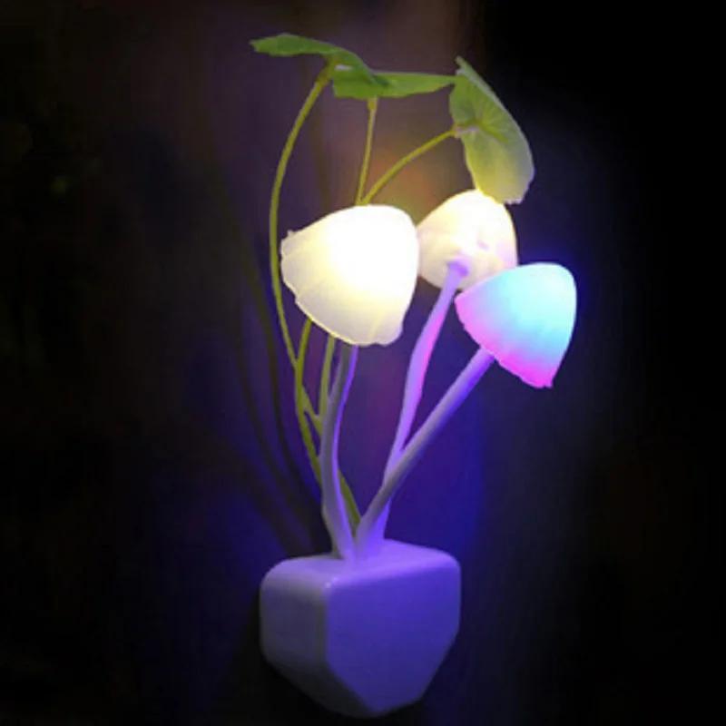 220V 3 LED Colorful Mushroom Lamp Led Night Lights Novelty Mushroom Fungus Night Light EU & US Plug Light Sensor