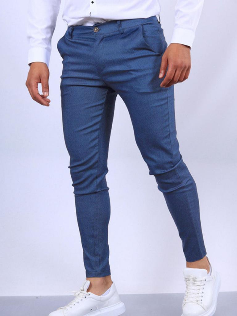 Novedad de otoño pantalones casuales para hombre estilo europeo y americano ajustados pantalones casuales lisos para hombre al por mayor