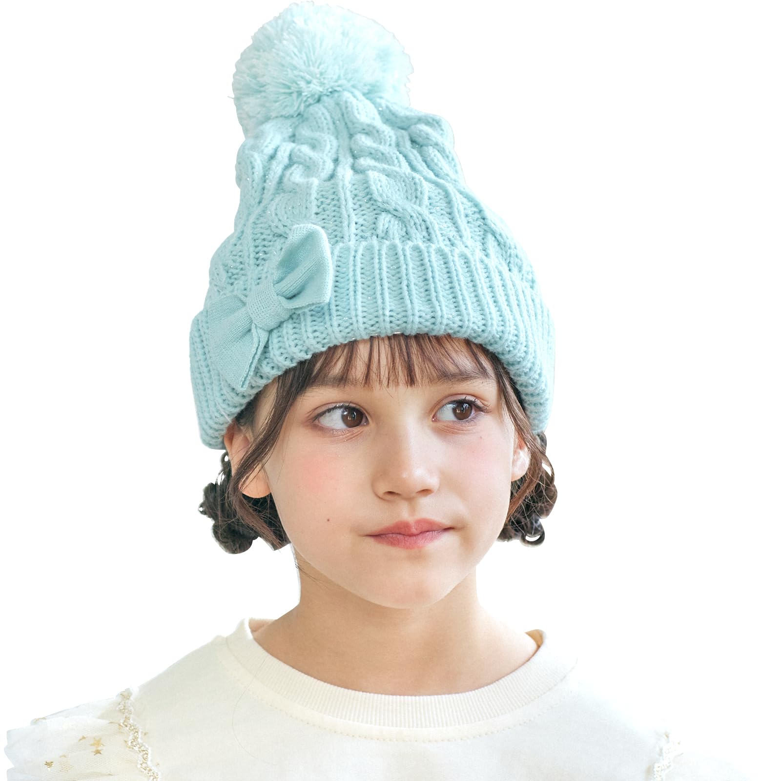 

Детская шапка Arisana крупной вязки для девочек, теплая для зимы, один размер, подходит, с лентой, (JP, Алфавит, Все, Мятный) мятный