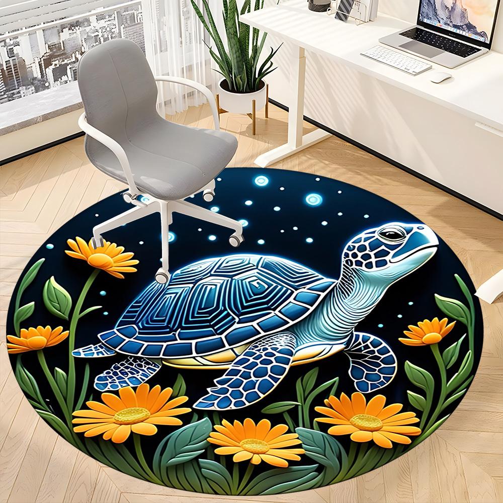 1pc Sea Turtle Print Chair Carpet for Office, Round Non-Slip Durable Large Size Office Carpet, Suitable for Office, Beautiful Decoration