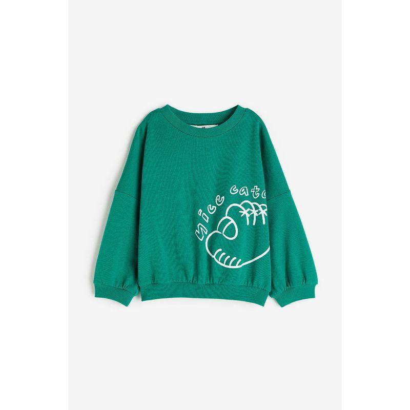 

HM Children s Clothing Boys University Style Sweatshirt Autumn Cotton Printed Loose round Neck Long Sleeves Pullover 1198706 Green/Nice Catch 110/56