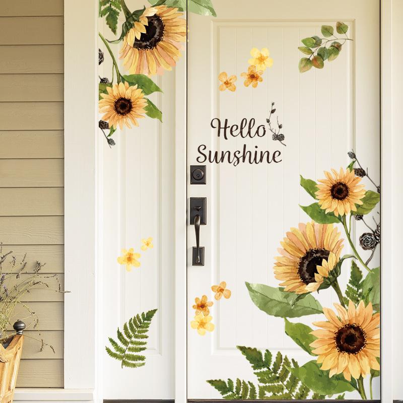Glass Decorative Stickers Living Room Floral Background Wall Sunflower Wall Stickers Bedroom Room Accessories Tools