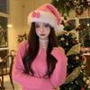 Star Pattern Christmas Hat Fluffy Plush Hat New Pink Bow Santa Hat  Costume Accessory