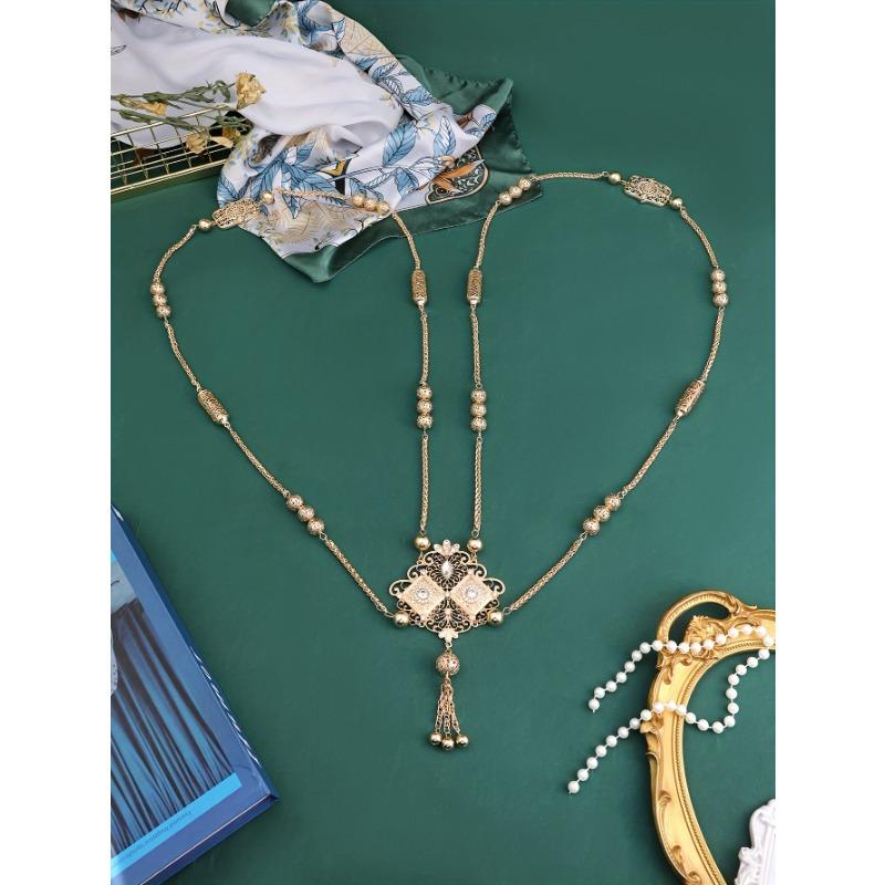 Ethnic Style Colorful Body Chain Jewelry, Rhinestone Inlaid Alloy Hollow Pattern Shoulder Chain, Women's Wedding Bridal Body Chain Jewelry Dress Up A