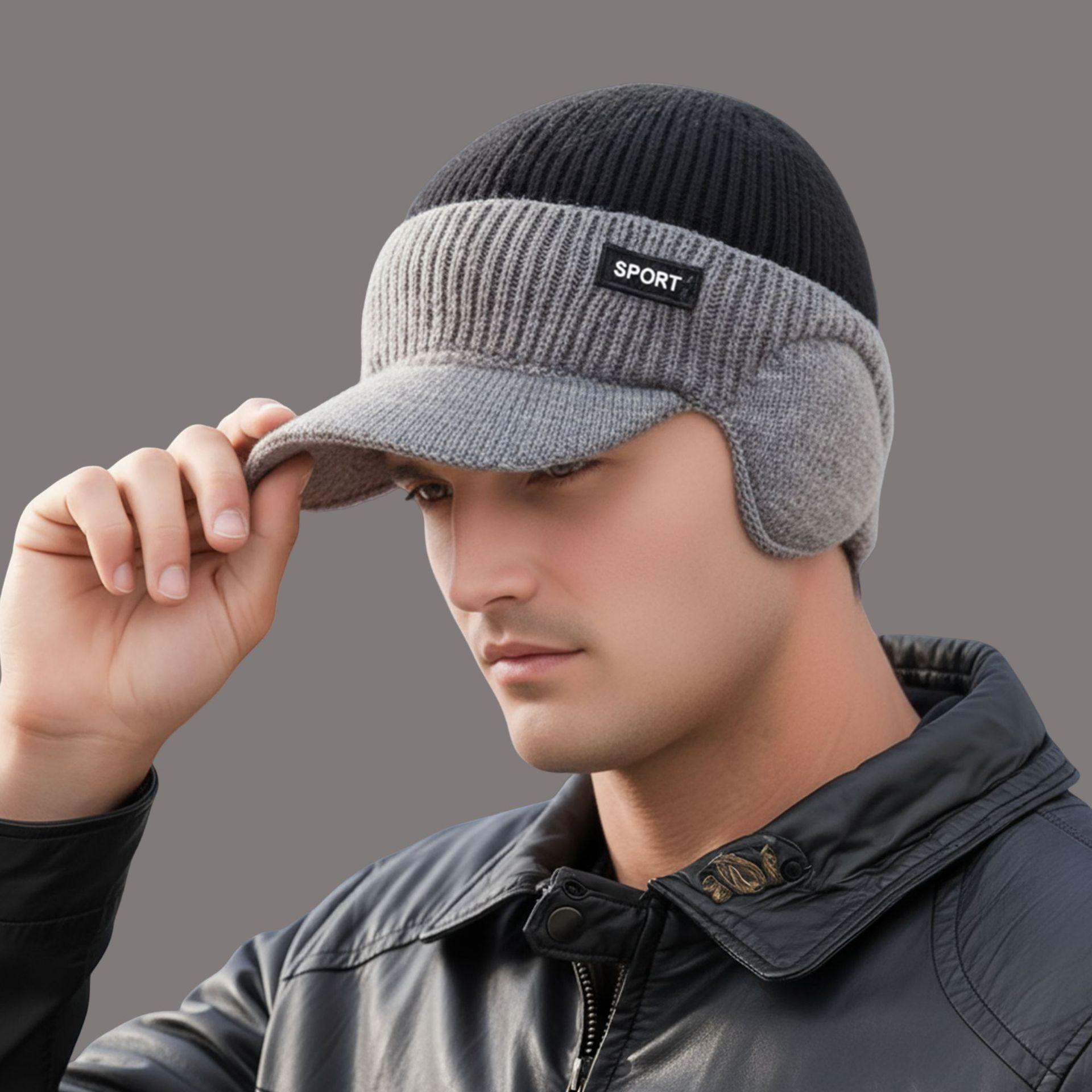 

Мужская вязаная шапка, защищающая уши и согревающая, с меховой нитью и цветовой гаммой «утиный язык».