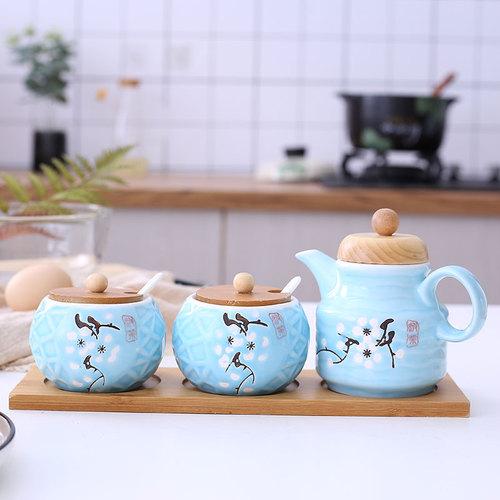 Ceramics Can Leakproof Tank Seasoning Bottle Kitchen Supplies Household Soy Sauce Bottle Vinegar Bottle Set Salt Shaker with Lid