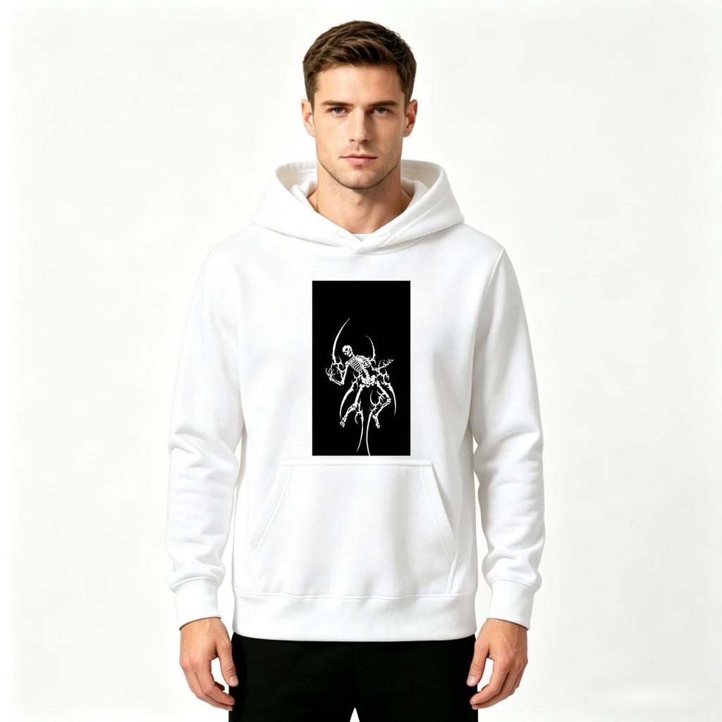 Men's Skeleton Lightning Print Long Sleeve Pullover Hoodie Casual Streetwear Hooded Sweatshirt