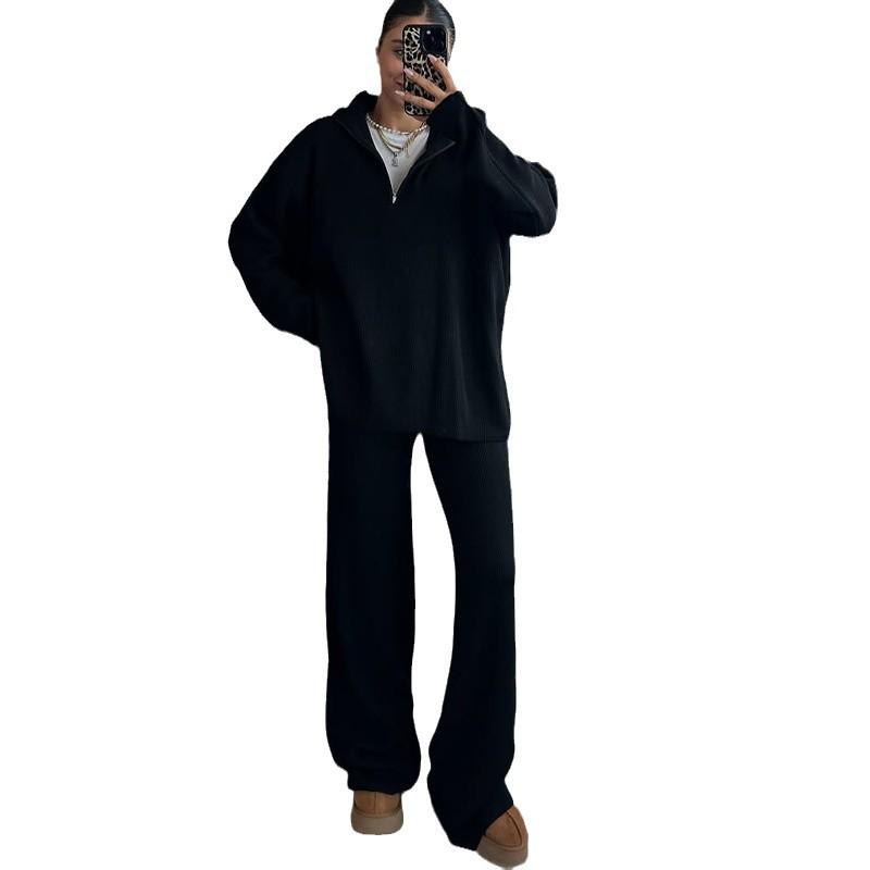European & American Women's Zipper Pullover Sweater Set: Loose, Comfortable, Versatile, 2025 Collection