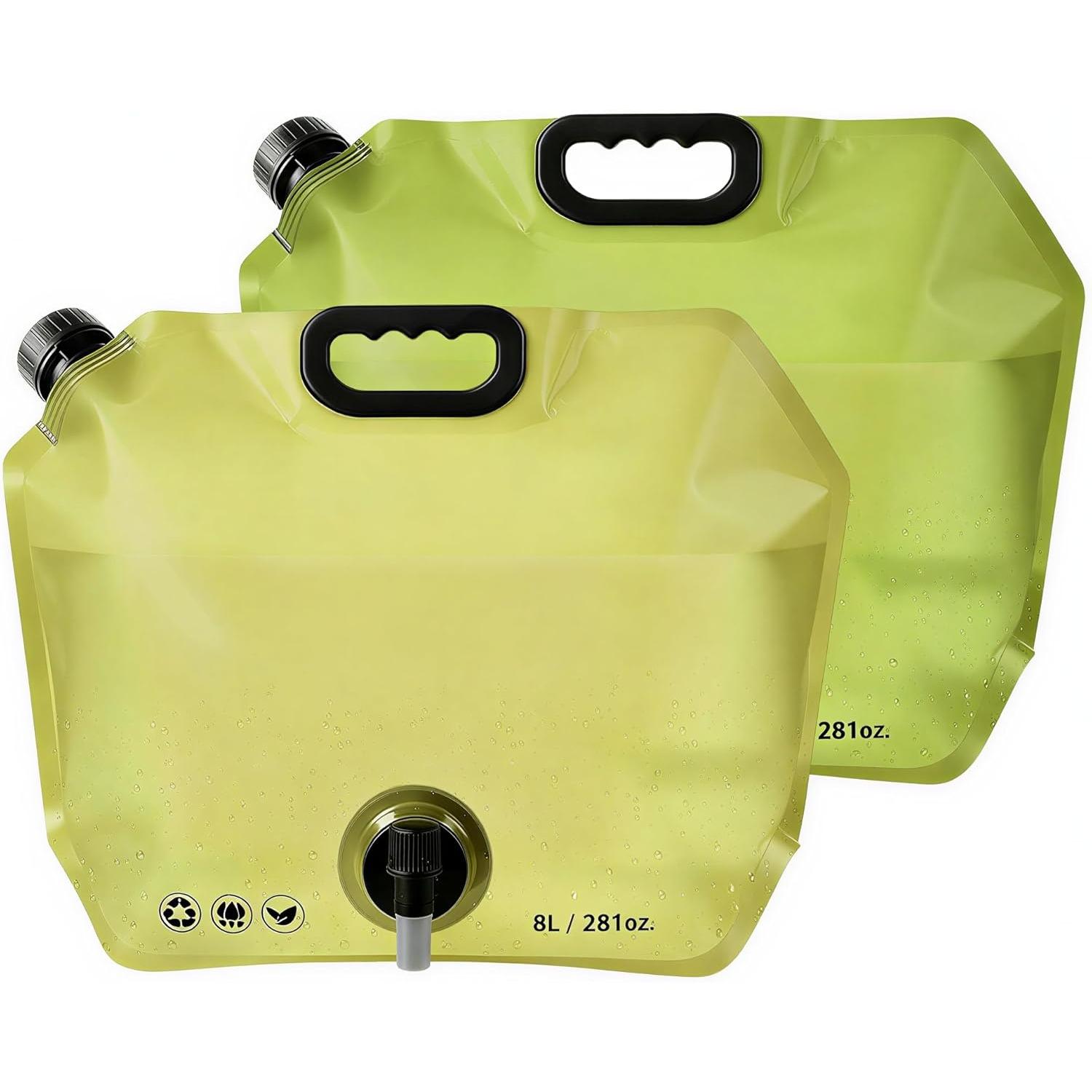 2 Pack Collapsible Water Container Bag with Spigot, 8L/2.11Gal Collapsible Camping Water Jug, No-Leak Outdoor Foldable Portable Water Tank for Water 2-Pack