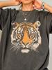 Retro Tigergesicht Druck T-Shirt - Locker geschnitten, Lässiges Kurzarm Rundhals S