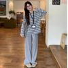 Korean version of chic contrasting striped long-sleeved T-shirt for women's autumn and winter lazy wind loose-feeling polished bottoming shirt