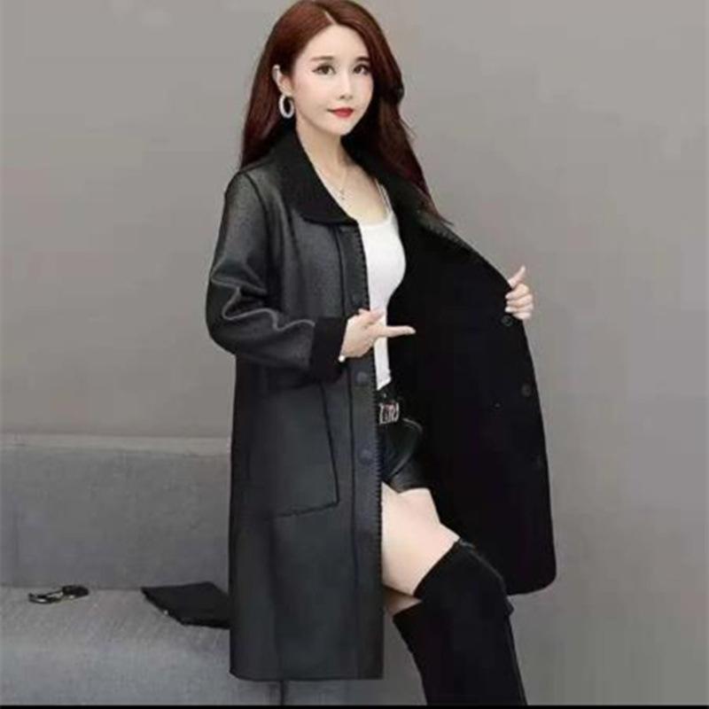 Medium and Long Teddy Fleece Trench Coat Women's New Leather Jacket Women's Fashion Casual Large Size