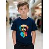 European Size Boys Round-neck Short-sleeved T-shirt with Dog Wearing Sunglasses Pattern Print