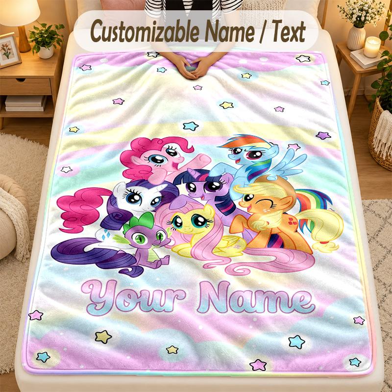 Flannel BlanketMy Little Pony Custom Name Text Personalized Soft Warm Throw Blanket Home Decor Gift