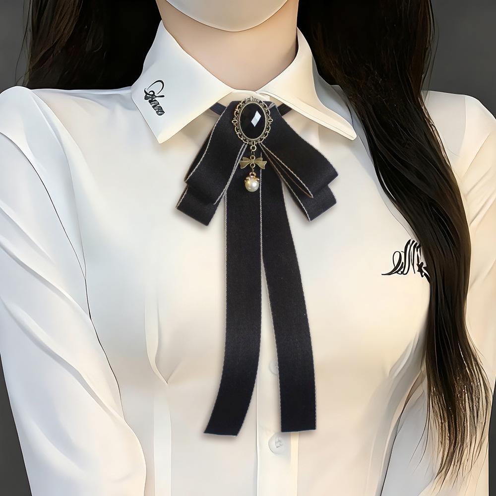 Korean Bow Streamer Solid Color Bow Tie for Women - Preppy Long Brooch Shirt or Hanfu Accessory