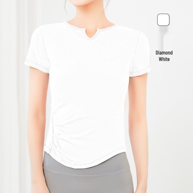 

Q1R Women s Quick-Drying Yoga Top, Slim Fit Pleated Waist, Short Sleeve Fitness T-Shirt, Running Sports Top Medium