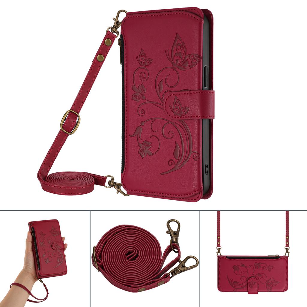 Applicable Google pixel 9A leather case Sony Xperia 1 VII butterfly love flower zipper wallet diagonal span case