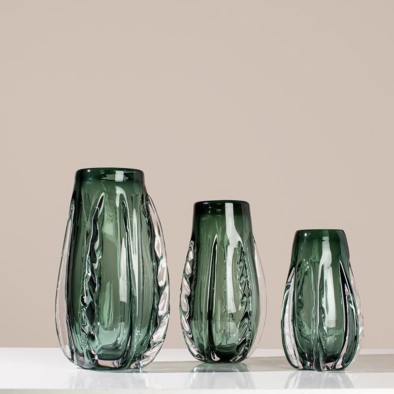 Grüne Glasvase Transparente Dicke Kristallvase Blumenarrangement Zubehör Terrarium Blumentopf Heimdeko Zubehör