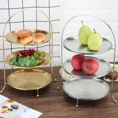 Gold Fruit Plate European 3 Layer Snack Rack Cake Display Rack Pastry Dish Serving Tray Fruit Candy Shelf Room Party Decoration