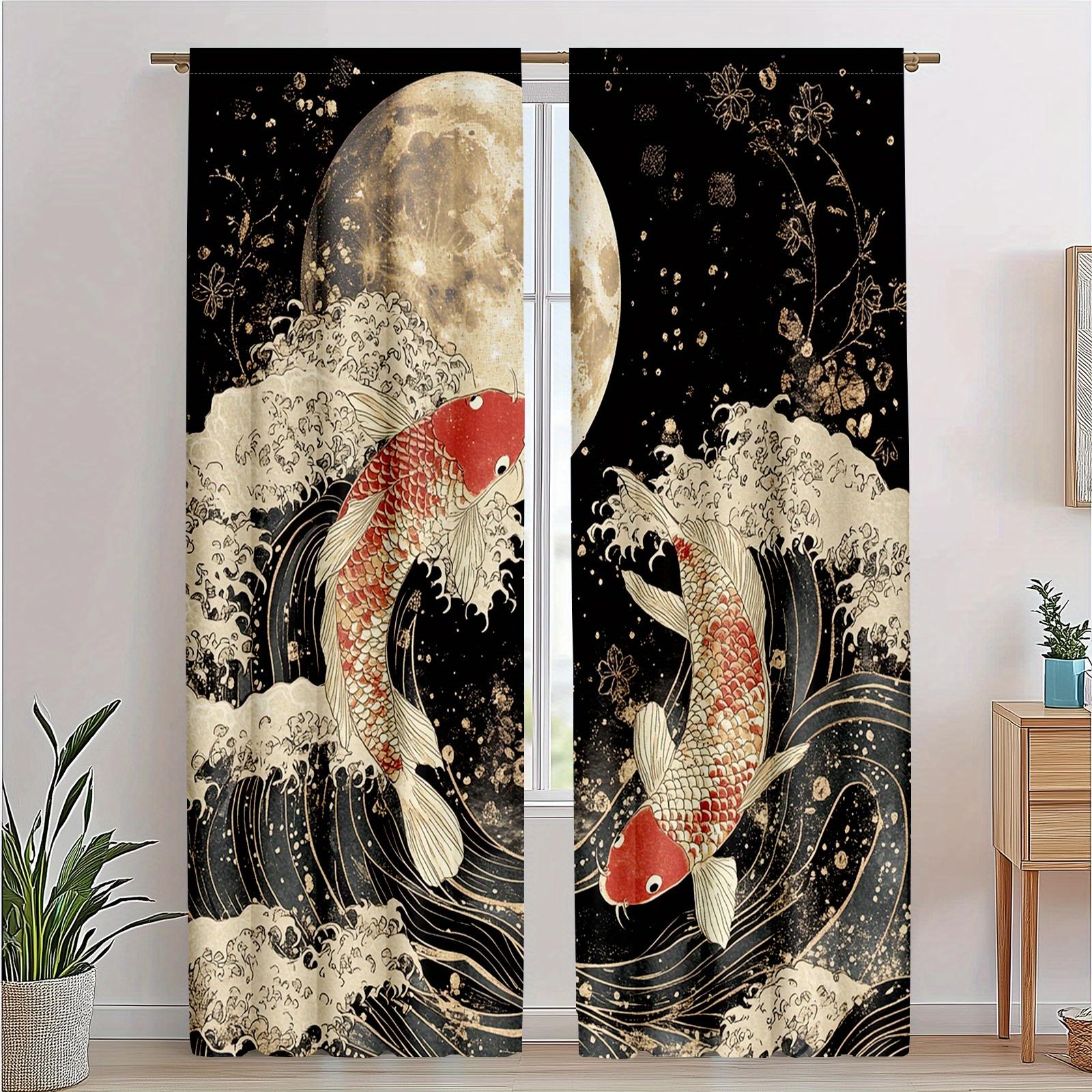 

Yin Yang Wave Cherry Blossom Pattern Curtains Polyester Fabric Suitable Living Room Bedroom Curtain Made Of Washable Great Ready W100*H70(CM)-Grommet top&2PCS
