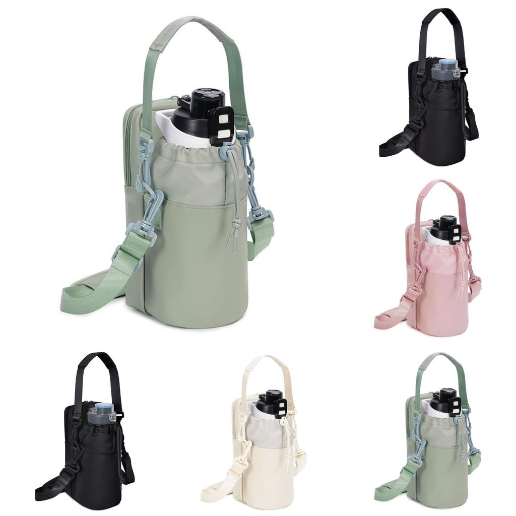 New outdoor water bottle bag with a hanging strap and mobile phone pocket, suitable for hiking.